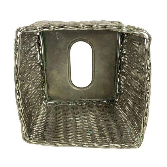 Square Silver Metal Basketweave Tissue Box Holder With Hammered Chrome Finish - Picture 7 of 7